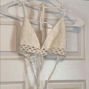White, crochet lined bikini top.